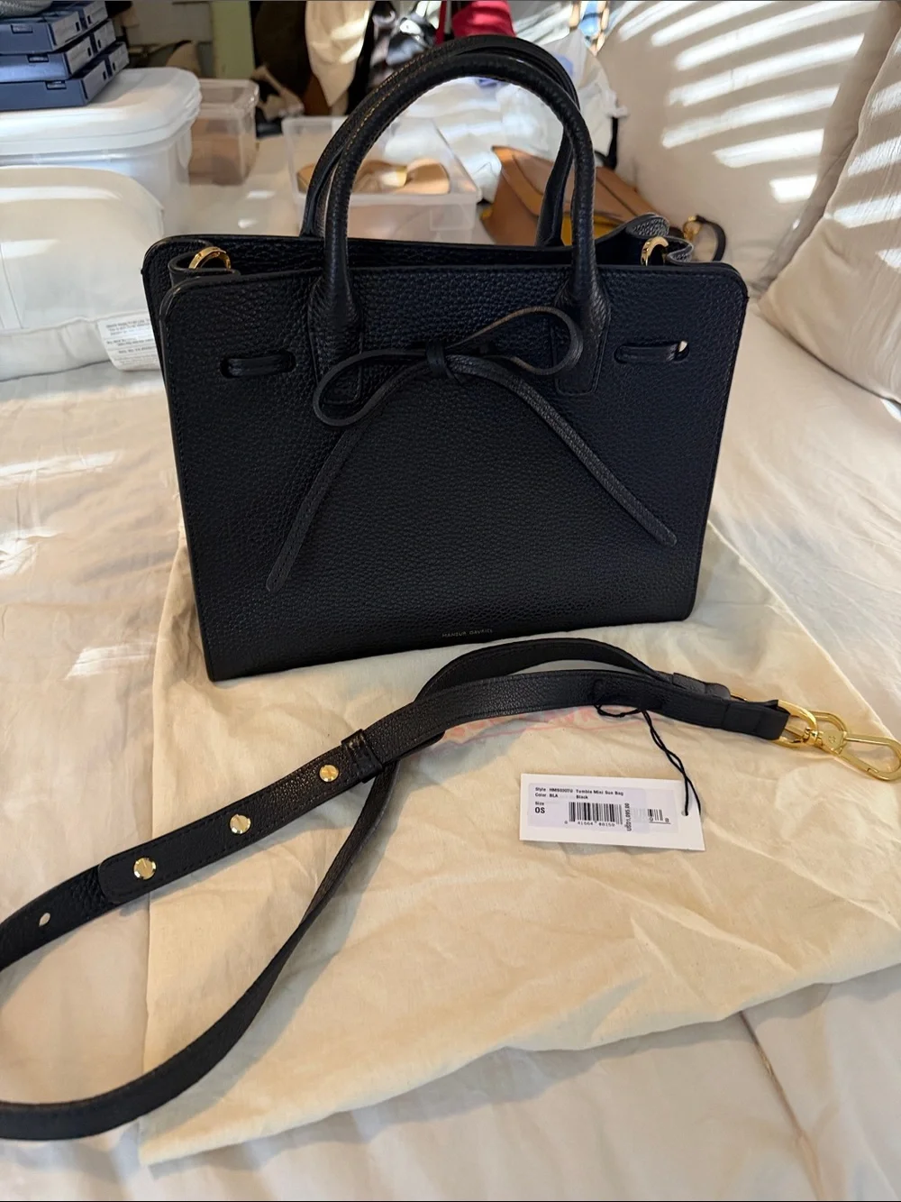Mansur Gavriel Mini Sun Bag Black Tumble Leather with Tag and dust bag